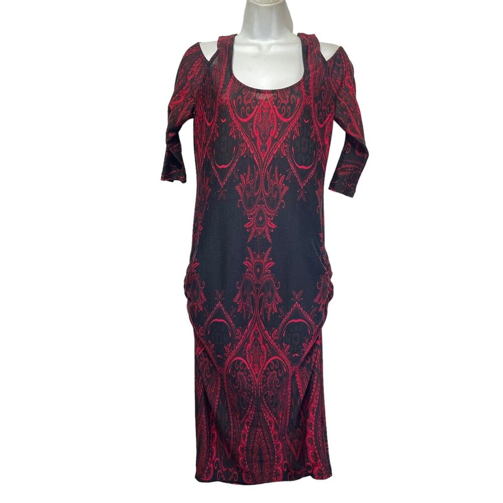Venus Red Cold Shoulder Sleeve Ruched Sweater Dress Size M